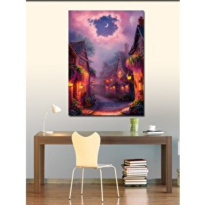 Kanvas Tablo Çiçekli Evler Ve Ayışığı 100x140 cm