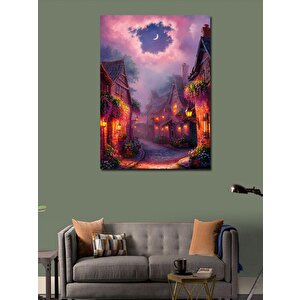 Kanvas Tablo Çiçekli Evler Ve Ayışığı 70x100 cm