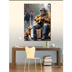 Kanvas Tablo Sokakta Gitar Çalan Adam Ve Köpeği 50x70 cm
