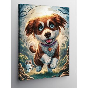 Kanvas Tablo Yavru Köpek Tobi Ve Kedi Dostu 70x100 cm