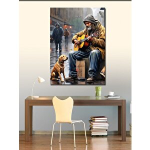 Kanvas Tablo Sokakta Gitar Çalan Adam Ve Köpeği 100x140 cm