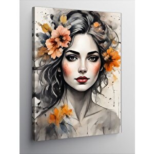 Kanvas Tablo Saçlarında Çiçek Olan Kadın 100x140 cm