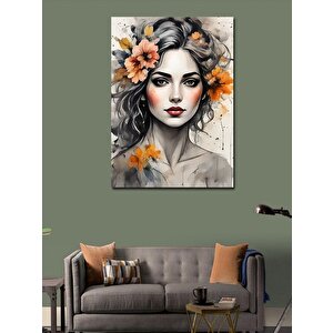 Kanvas Tablo Saçlarında Çiçek Olan Kadın 100x140 cm
