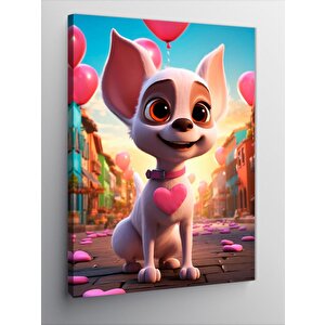 Kanvas Tablo Pembe Kalpli Köpek 70x100 cm