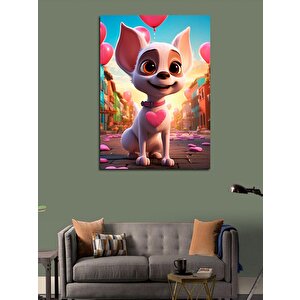 Kanvas Tablo Pembe Kalpli Köpek 50x70 cm