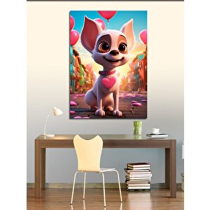 Kanvas Tablo Pembe Kalpli Köpek 50x70 cm