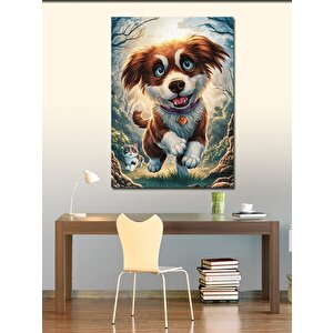 Kanvas Tablo Yavru Köpek Tobi Ve Kedi Dostu 50x70 cm