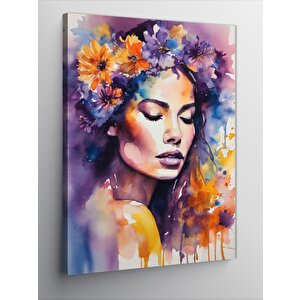 Kanvas Tablo Çiçeklerden Taç Yapmış Kadın 70x100 cm
