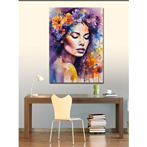 Kanvas Tablo Çiçeklerden Taç Yapmış Kadın 70x100 cm