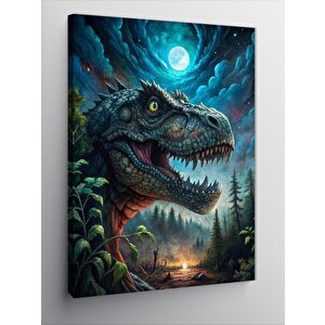 Kanvas Tablo T-rex Dinazor Ve Ay Manzara 100x140 cm
