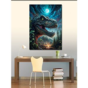Kanvas Tablo T-rex Dinazor Ve Ay Manzara 100x140 cm