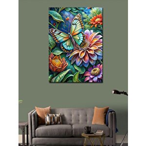 Kanvas Tablo Renkli Çiçekler Ve Kelebek 100x140 cm