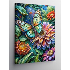 Kanvas Tablo Renkli Çiçekler Ve Kelebek 70x100 cm
