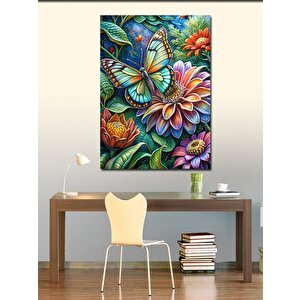 Kanvas Tablo Renkli Çiçekler Ve Kelebek 70x100 cm
