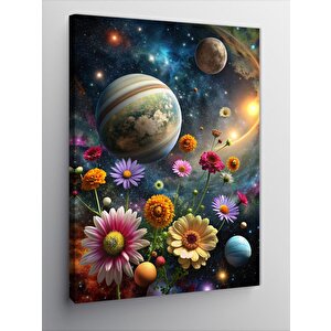 Kanvas Tablo Gezegenler Ve Renkli Çiçekler 70x100 cm