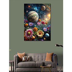 Kanvas Tablo Gezegenler Ve Renkli Çiçekler 70x100 cm