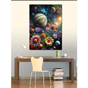 Kanvas Tablo Gezegenler Ve Renkli Çiçekler 70x100 cm