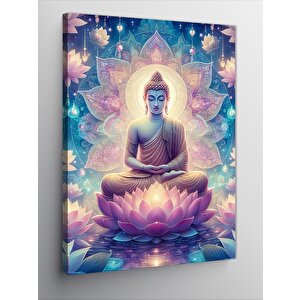 Kanvas Tablo Mor Lotus Çiçeği Ve Buda Heykeli 70x100 cm