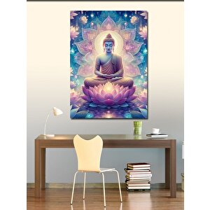 Kanvas Tablo Mor Lotus Çiçeği Ve Buda Heykeli 70x100 cm