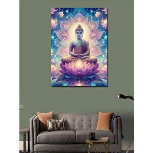 Kanvas Tablo Mor Lotus Çiçeği Ve Buda Heykeli 100x140 cm