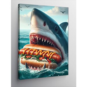 Kanvas Tablo Hotdog Yiyen Köpekbalığı 50x70 cm