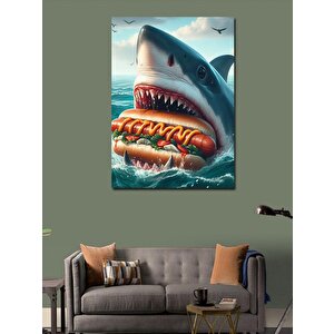 Kanvas Tablo Hotdog Yiyen Köpekbalığı 100x140 cm