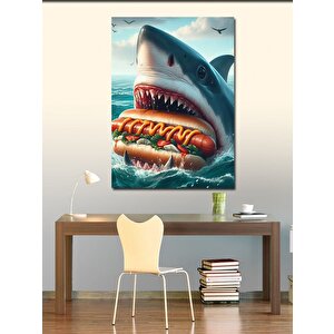 Kanvas Tablo Hotdog Yiyen Köpekbalığı 100x140 cm