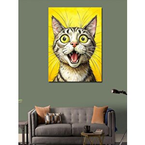 Kanvas Tablo Şaşırmış  Tekir Kedi 100x140 cm