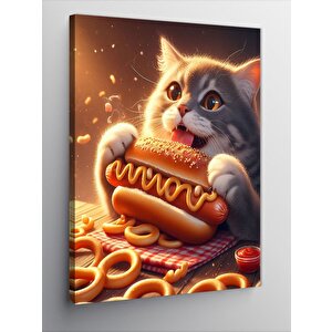 Kanvas Tablo Hotdog Yiyen Kedi 70x100 cm