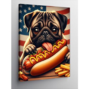 Kanvas Tablo Hotdog Yiyen Köpek 70x100 cm