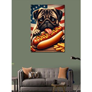 Kanvas Tablo Hotdog Yiyen Köpek 70x100 cm