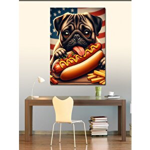 Kanvas Tablo Hotdog Yiyen Köpek 70x100 cm