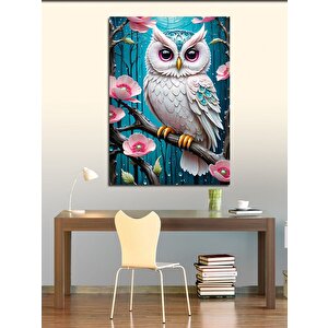 Kanvas Tablo Baykuş Ve Pembe Çiçekler 100x140 cm