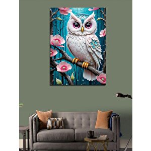 Kanvas Tablo Baykuş Ve Pembe Çiçekler 70x100 cm