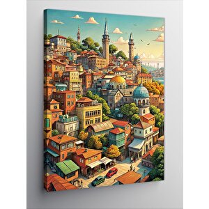 Kanvas Tablo İstanbul Manzaralı Çizim 70x100 cm