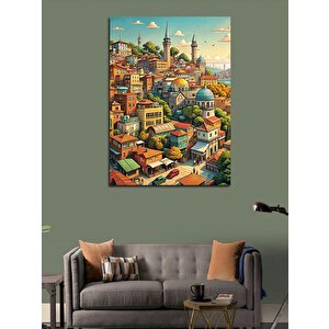Kanvas Tablo İstanbul Manzaralı Çizim 70x100 cm