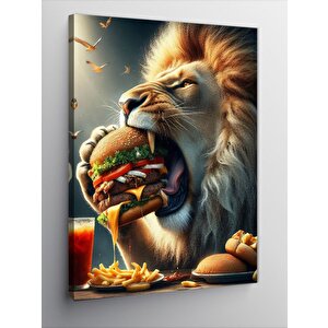 Kanvas Tablo Hamburger Yiyen Aslan 50x70 cm
