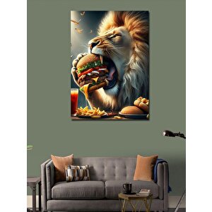 Kanvas Tablo Hamburger Yiyen Aslan 50x70 cm
