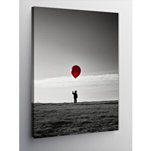 Kanvas Tablo Kırmızı Uçan Balonlu Çocuk 100x140 cm