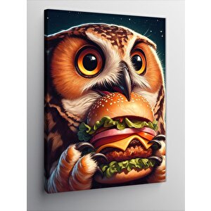 Kanvas Tablo Hamburger Yiyen Sevimli Baykuş 50x70 cm