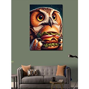 Kanvas Tablo Hamburger Yiyen Sevimli Baykuş 50x70 cm