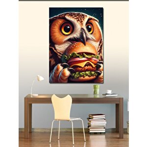 Kanvas Tablo Hamburger Yiyen Sevimli Baykuş 50x70 cm