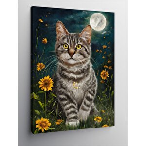 Kanvas Tablo Dolunay Ve Kedi 100x140 cm