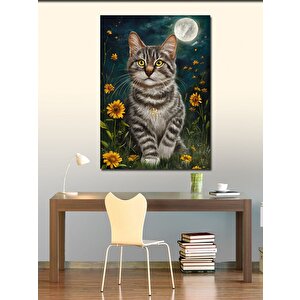 Kanvas Tablo Dolunay Ve Kedi 100x140 cm
