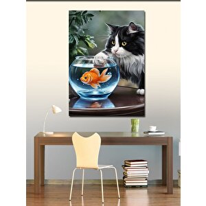 Kanvas Tablo Akvaryumdaki Balık Ve Kedi 100x140 cm