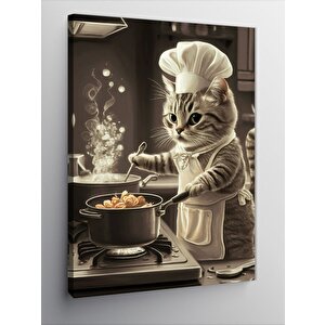 Kanvas Tablo Yemek Yapan Kedi 70x100 cm