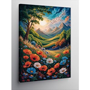 Kanvas Tablo Renkli Çiçekler Ve Manzara 100x140 cm