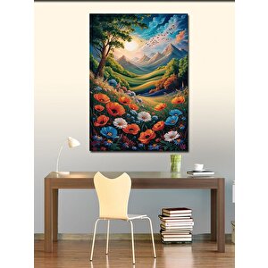 Kanvas Tablo Renkli Çiçekler Ve Manzara 100x140 cm