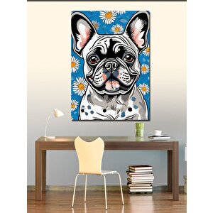 Kanvas Tablo Pug Cinsi Köpek Ve Papatya 50x70 cm