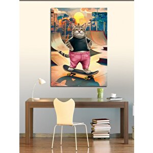 Kanvas Tablo Kaykay Yapan Kedi 70x100 cm